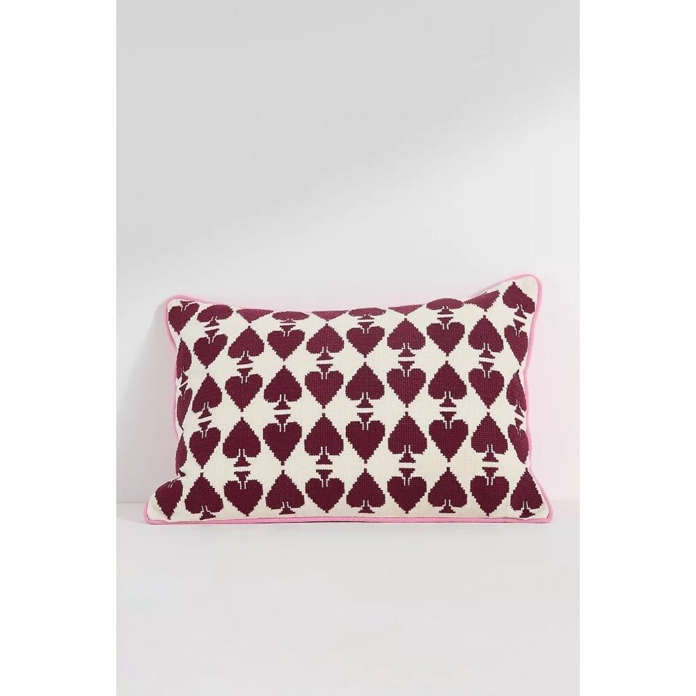 Anthropologie Ace Embroidered Needlepoint Throw Pillow Hearts Valentines NWT